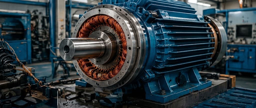 Atacan Marin atölyesinde bakımı yapılan elektrik motoru rotoru
